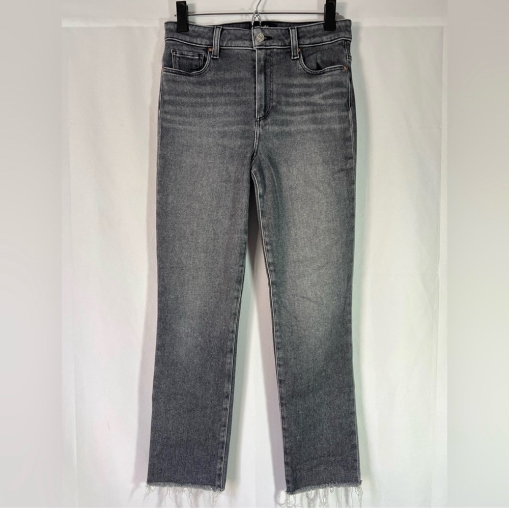 PAIGE Cindy High Rise Straight Leg Raw Hem Jeans Ash Black Gray 28 - Picture 5 of 12